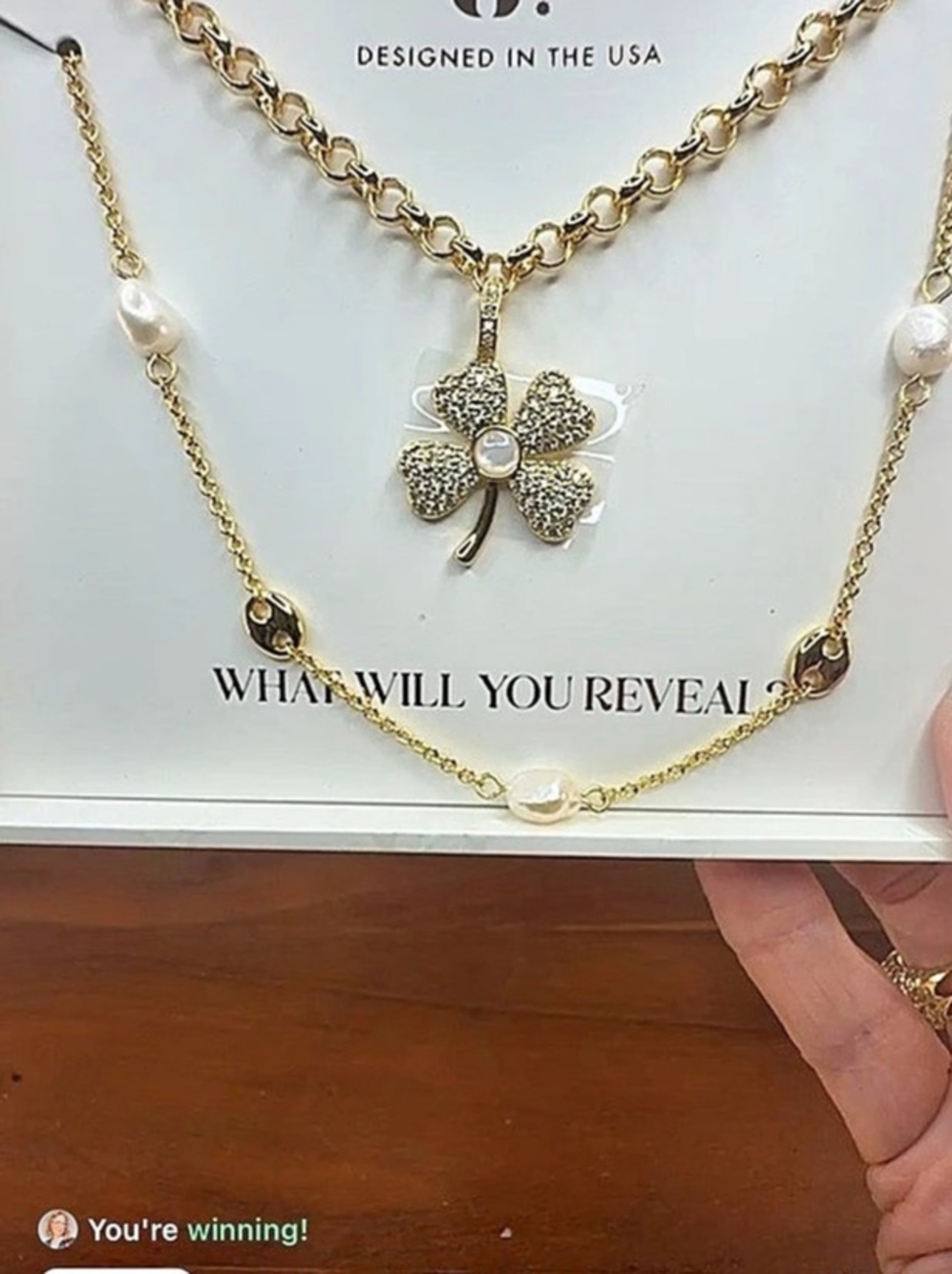 Bomb Party Clover Pendant Layered Necklace in Gold & Pearl NWT